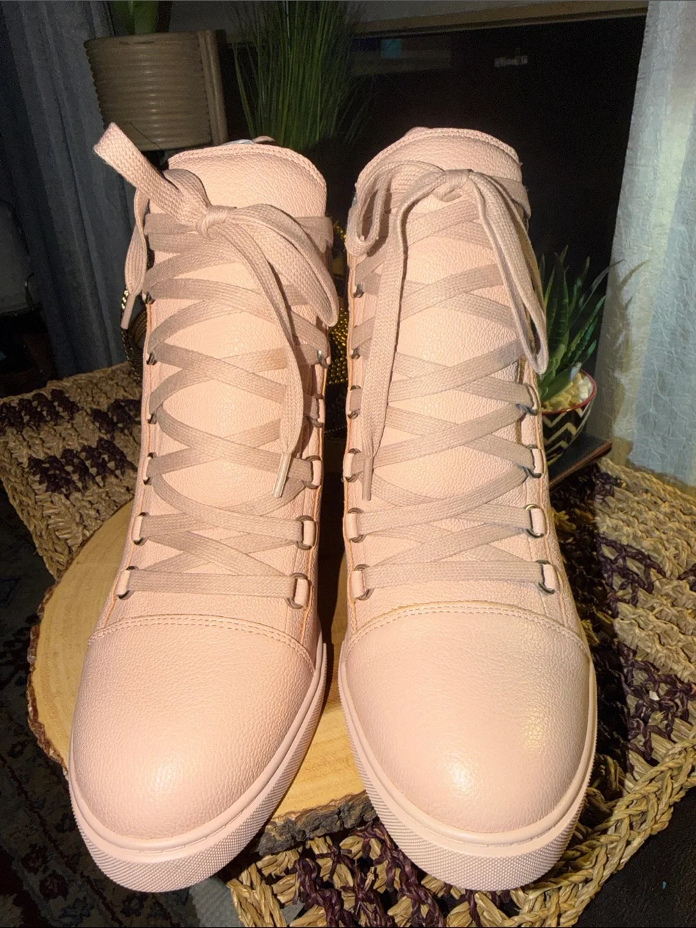Linea Paolo Fenton Wedge Sneakers 9.5M Blush Pink Tumbled Leather High Top